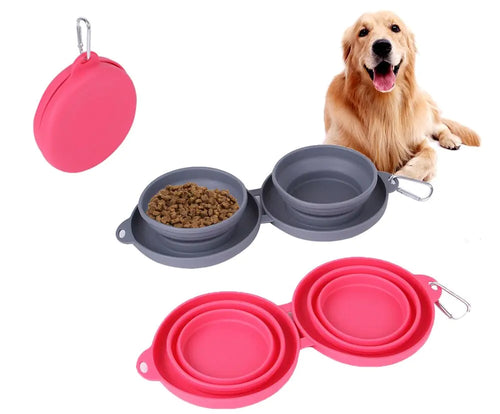 Foldable dog bowl by Krystina Trendify, made from durable silicone for travel and outdoor use.