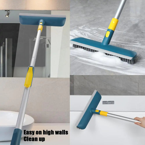 Floor scrub brush with adjustable handle and dual bristles for efficient cleaning