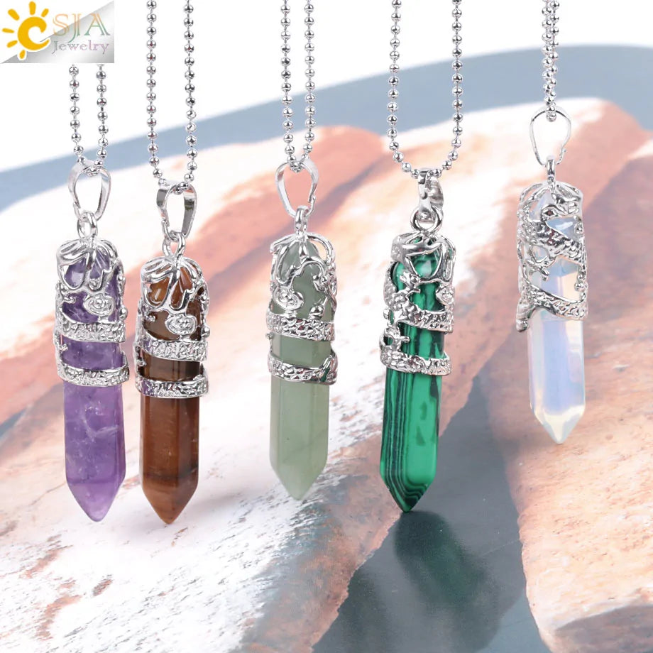 Quartz crystal necklaces for women, natural stone jewelry, healing energy pendants.