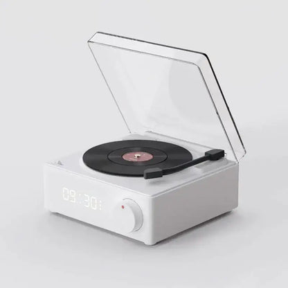 Retro Bluetooth speaker by Krystina Trendify with vintage turntable design and modern tech features.