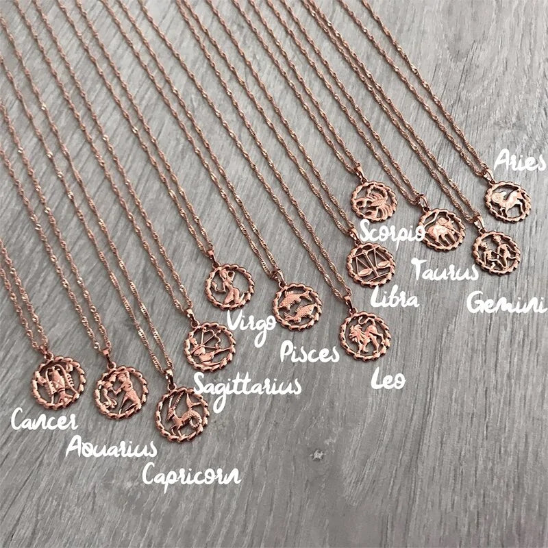 Fortune Zodiac Necklace with a bold copper pendant and link chain