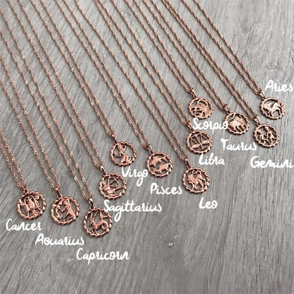 Fortune Zodiac Necklace with a bold copper pendant and link chain