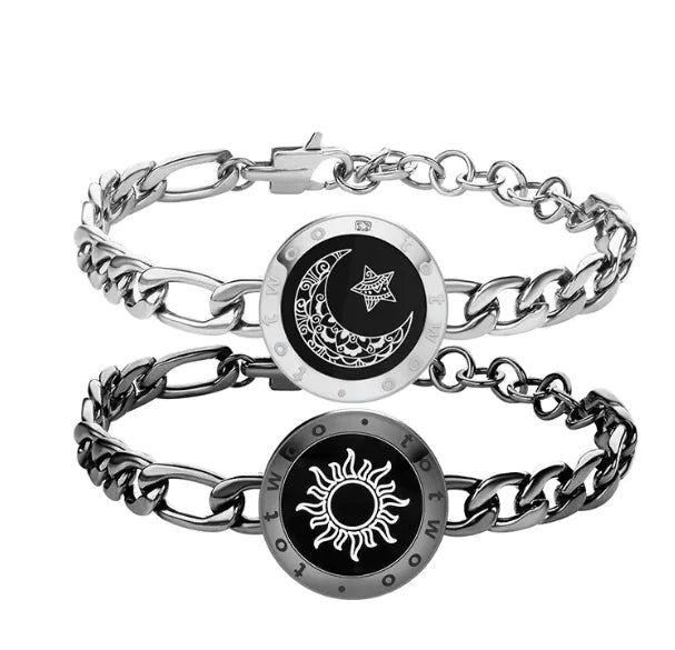 Celestial Bond Smart Couple Bracelet with sun and moon designs