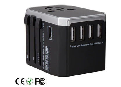 MELERY versatile travel adapter, compact and globally compatible for charging multiple devices on your travels.