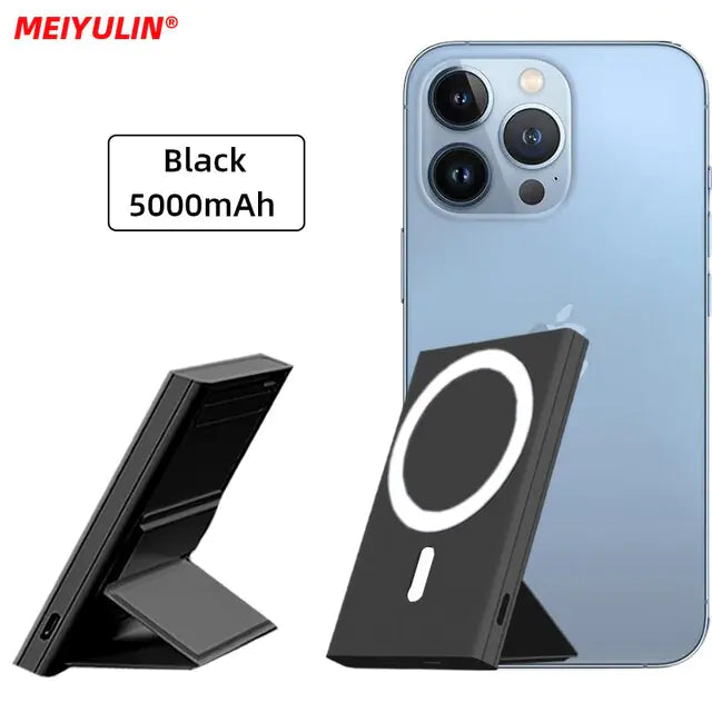 Magnetic Wireless Power Bank with Foldable Stand – Fast Charging for iPhone & Android