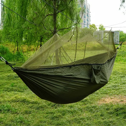 Portable hammock with built-in mosquito net by Krystina Trendify for camping and relaxation