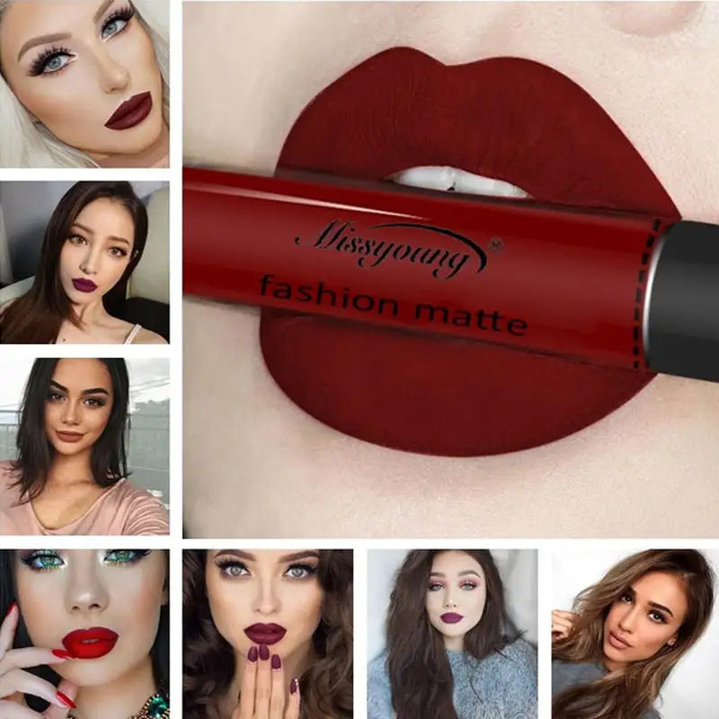 Missyoung Brand Makeup Matte Lipstick with rich pigment and long-lasting wear for a bold look.
