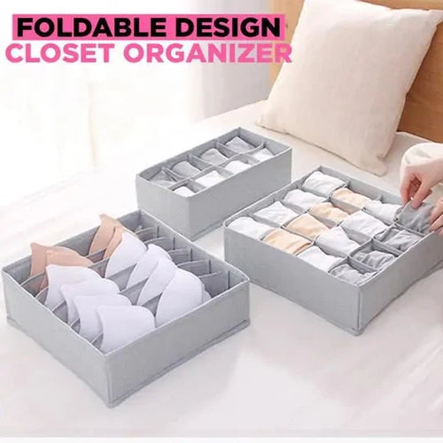 Foldable closet organizer by Krystina Trendify, compact and washable, perfect for maximizing space and keeping clothes neat.