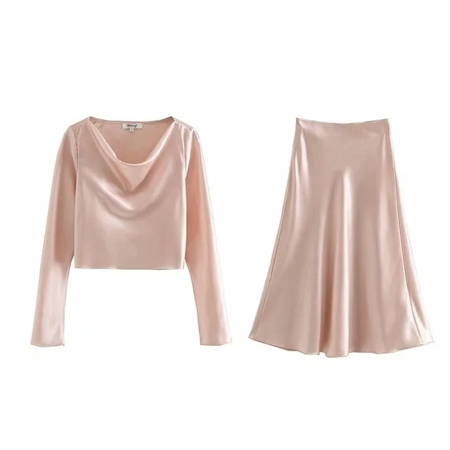 Luxurious French Satin Long Sleeve Shirt by Krystina Trendify