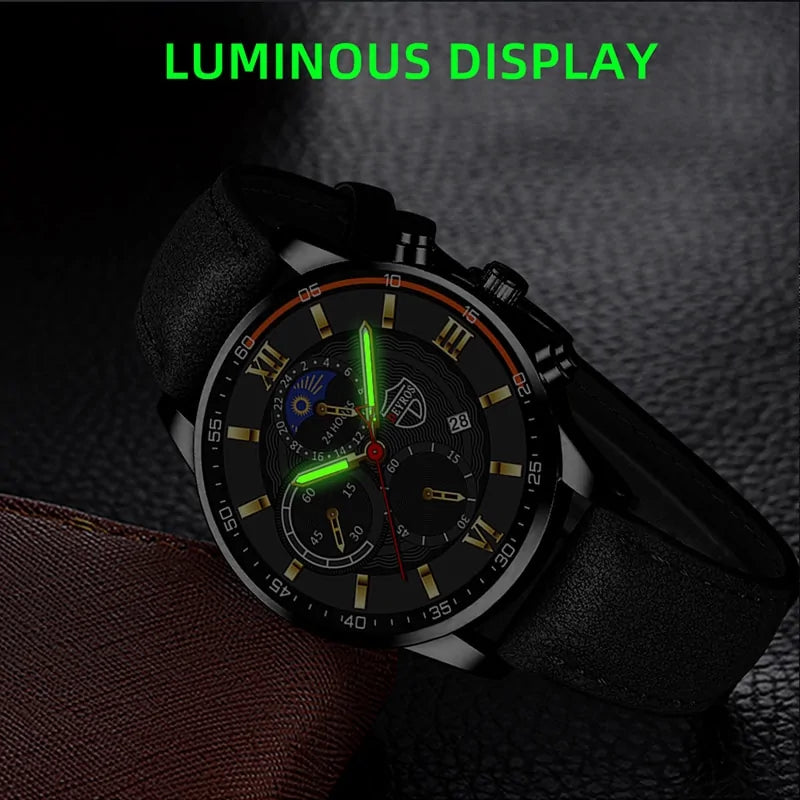 Men’s casual leather watch with quartz movement