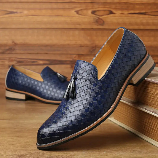 Eco-friendly vegan leather loafers with vintage patterns and all-day comfort.