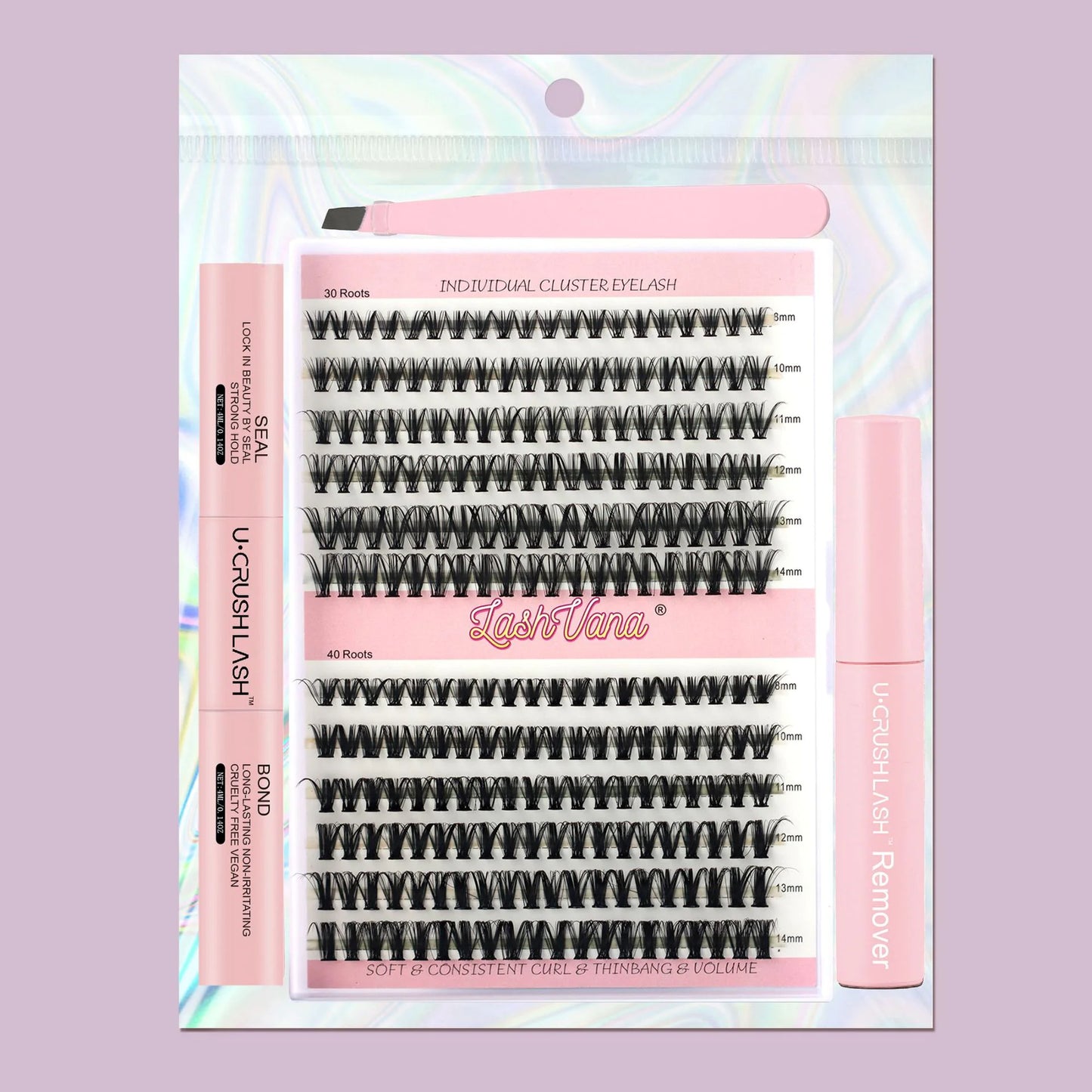 Complete Lash Extensions Kit from LashVana with 240 lashes, bond, seal, and tweezers for easy application.
