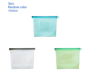 Eco-friendly, leak-proof reusable silicone food bag for kitchen storage and meal prep.