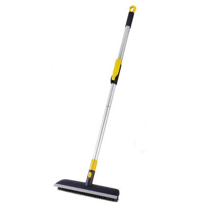 Floor scrub brush with adjustable handle and dual bristles for efficient cleaning