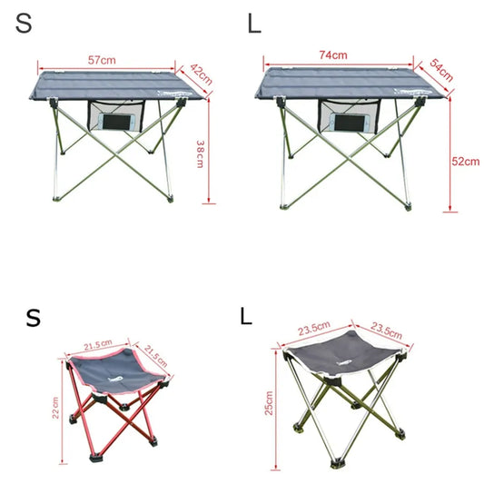 Foldable camping chair and stool set by Krystina Trendify, perfect for outdoor adventures