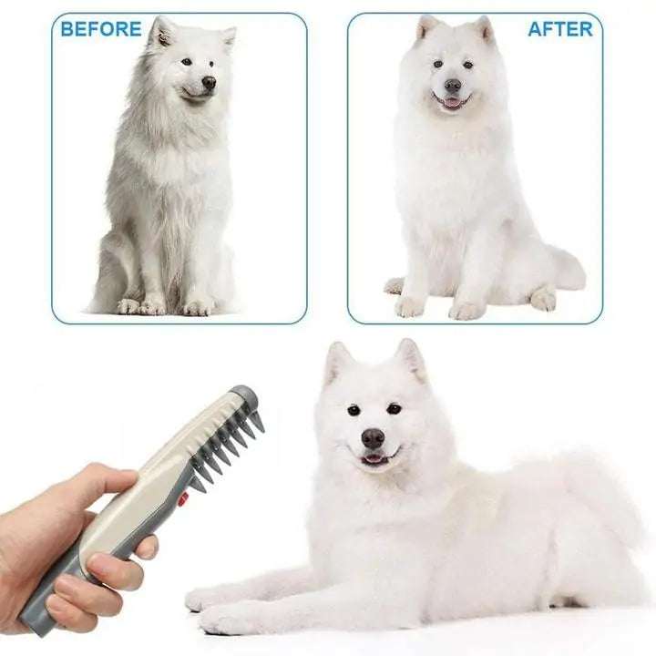 Electric pet grooming brush for a shiny, healthy coat with quiet and gentle grooming