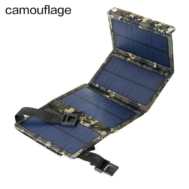 Waterproof foldable solar panel, compact and durable, ideal for charging devices during outdoor activities or emergencies.