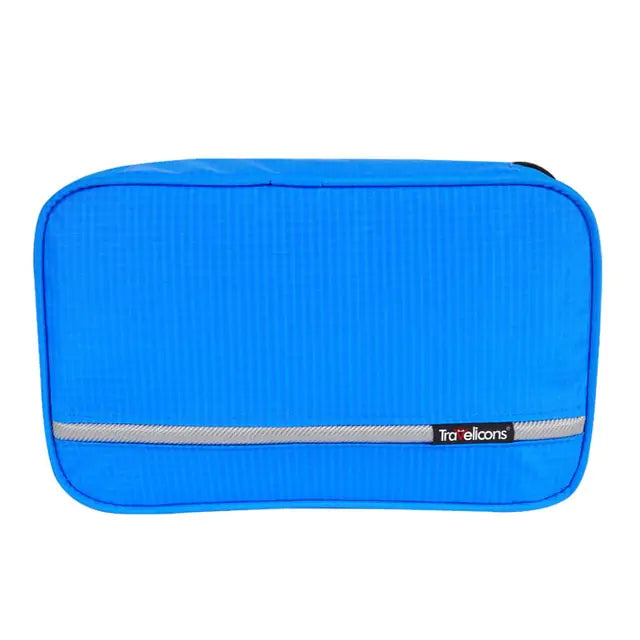 Durable hanging toiletry bag with clear compartments and sturdy hook for travel organization.