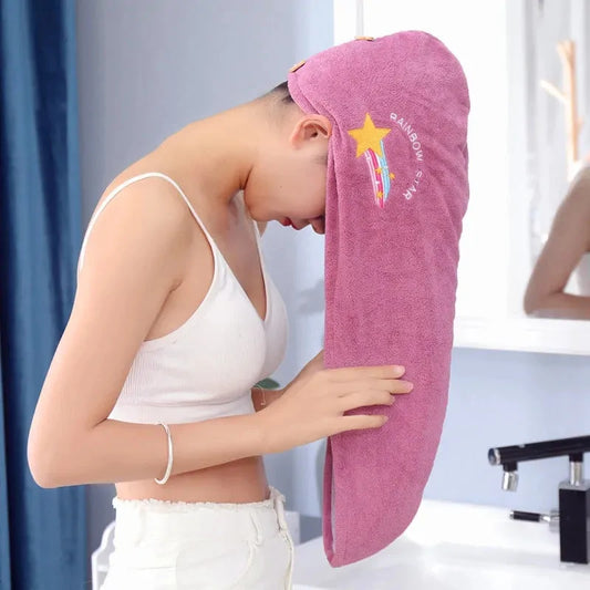 Microfiber shower cap towel for keeping hair dry and smooth.