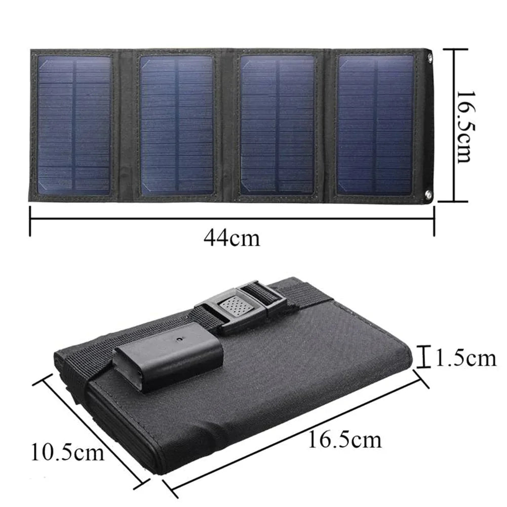 Waterproof foldable solar panel, compact and durable, ideal for charging devices during outdoor activities or emergencies.