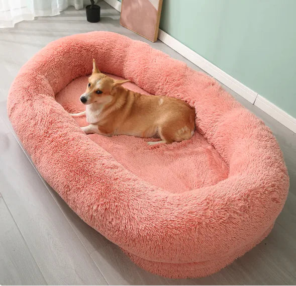 Person Dog Bed by Krystina Trendify, available in 4XL, 5XL, and 6XL sizes, made from soft PV Plush and PP Cotton for ultimate pet comfort.