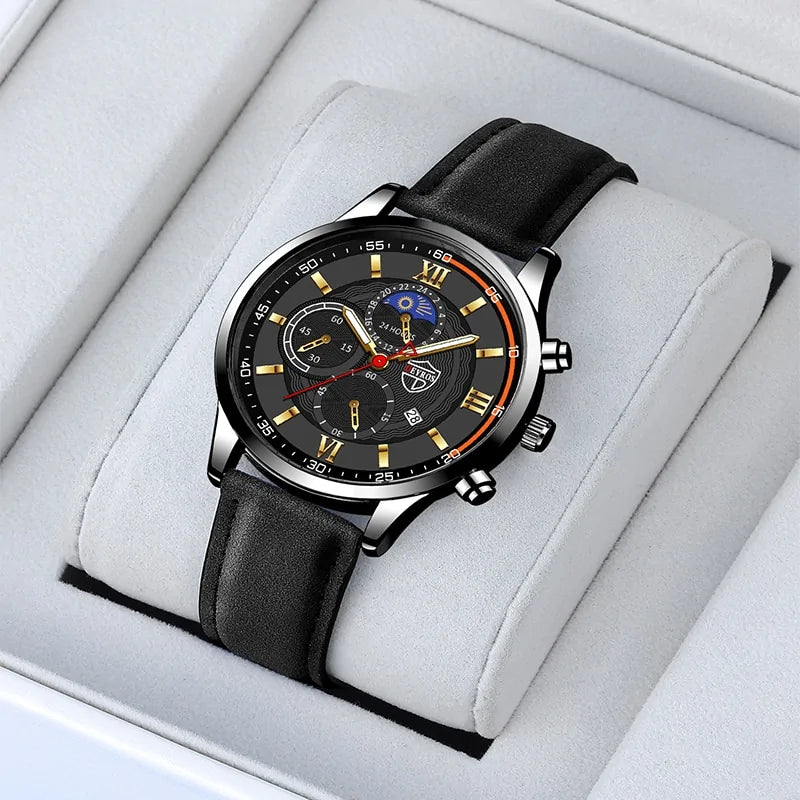 Men’s casual leather watch with quartz movement