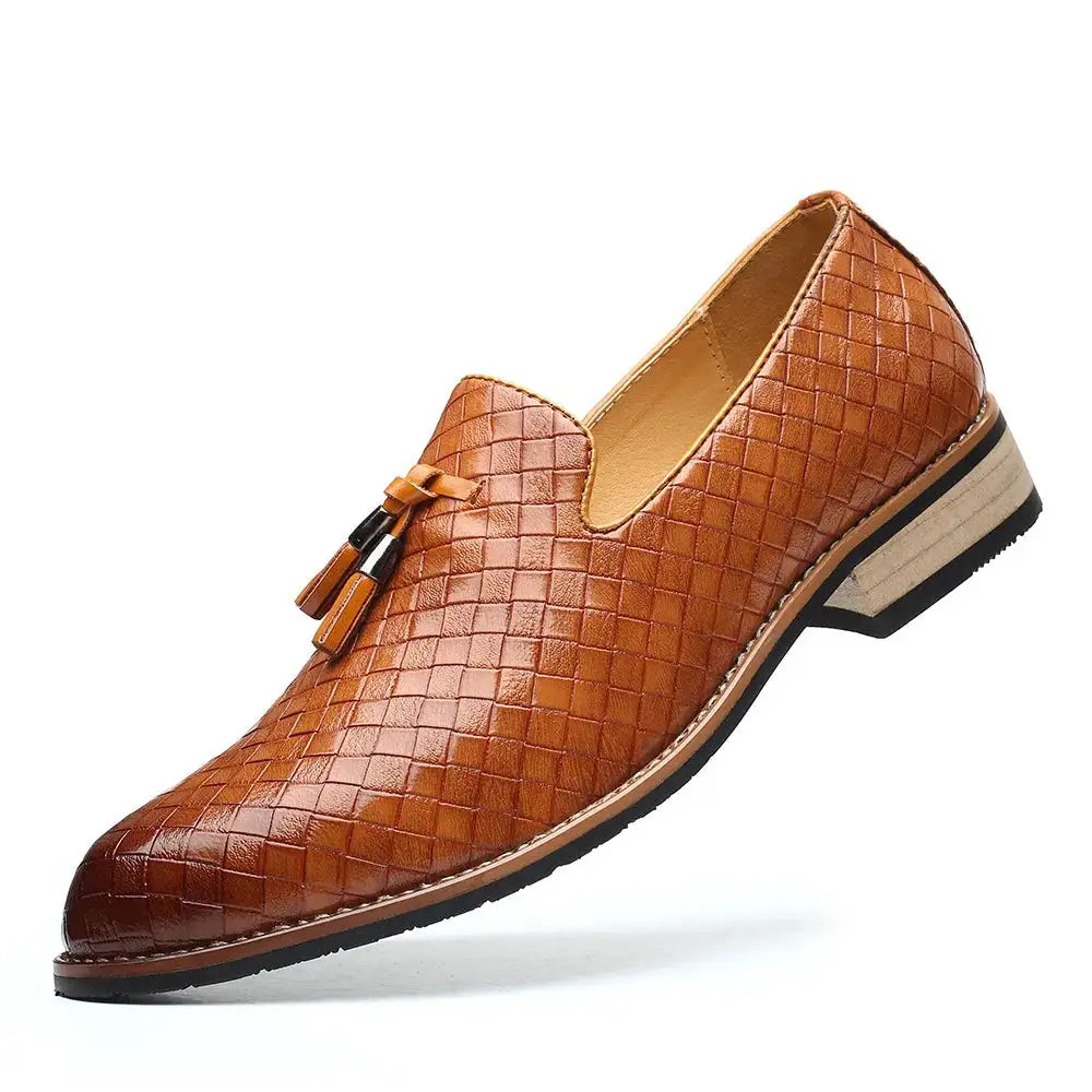 Eco-friendly vegan leather loafers with vintage patterns and all-day comfort.