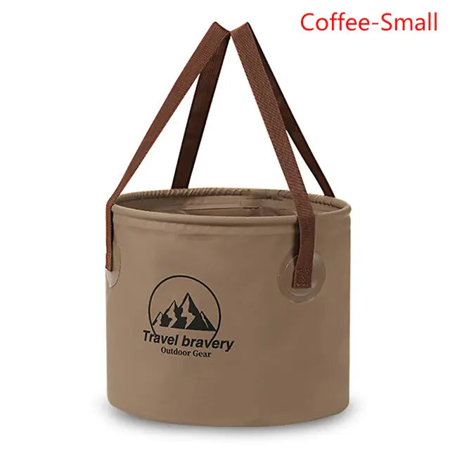 Portable folding bucket by Travel Bravery for camping and hiking