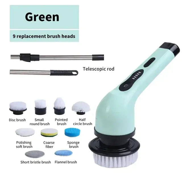 Ultimate household cleaning brush with replaceable heads, adjustable speeds, and LED light