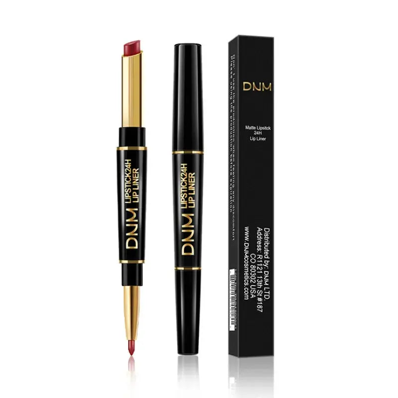 Double-Ended Matte Lipstick from DNM with waterproof, long-lasting color and lip liner for definition.
