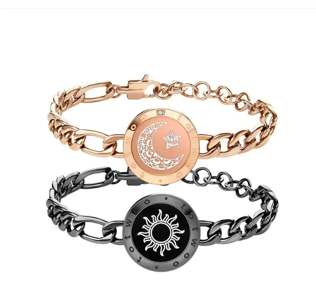 Celestial Bond Smart Couple Bracelet with sun and moon designs